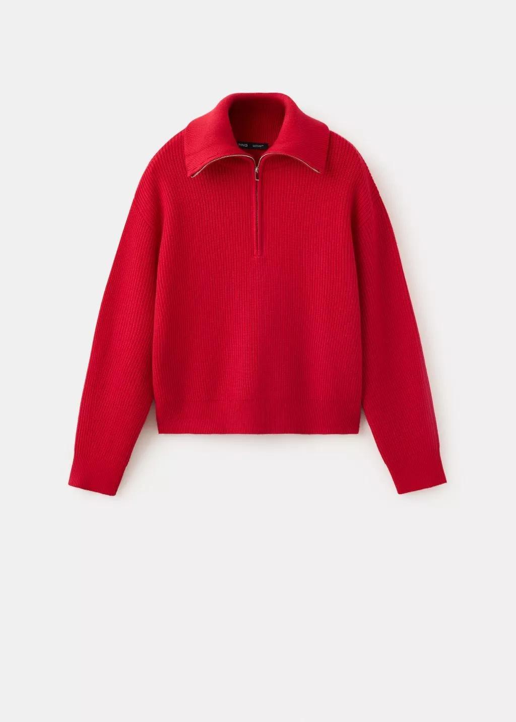 Red Ribbed Zip-Up Jumper, Red, large image number 6