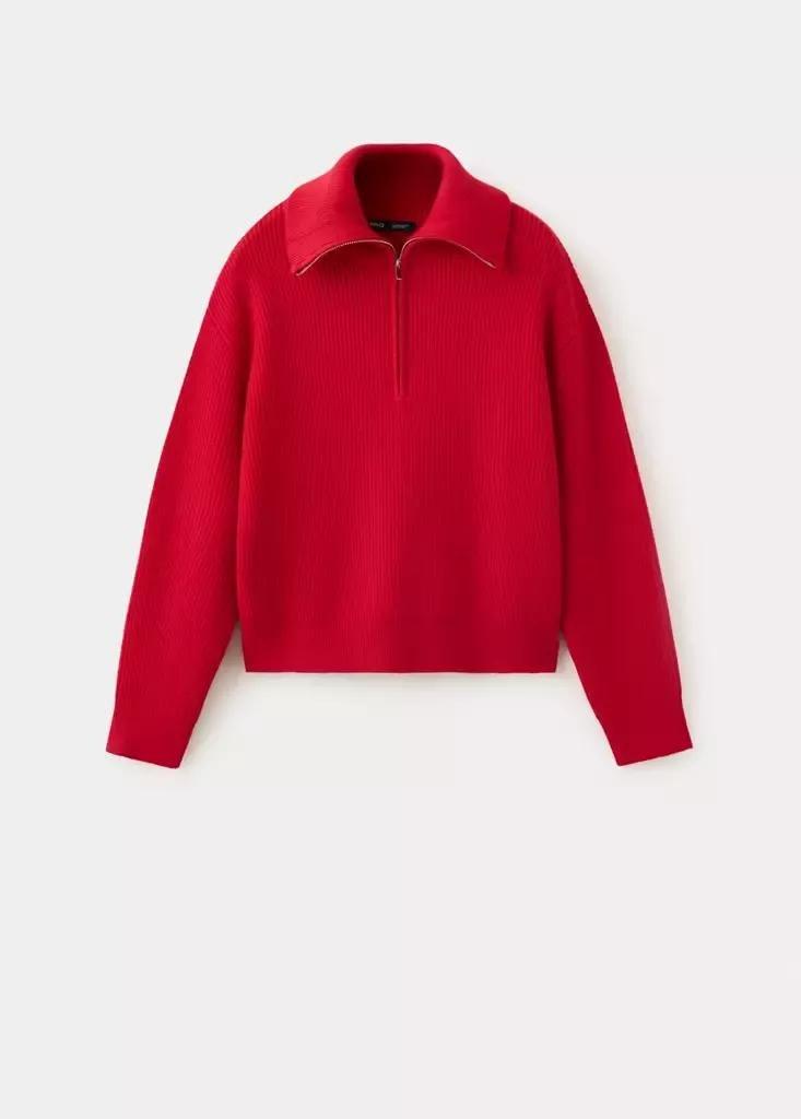 Red Ribbed Zip-Up Jumper, Red, large image number 7
