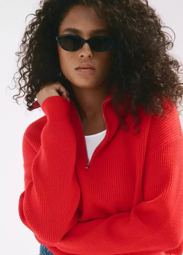 Red Ribbed Zip-Up Jumper, Red, large image number 12
