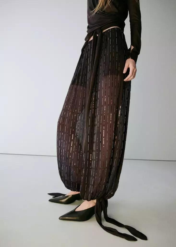 Brown Sequinned Harem Pants, , large image number 1