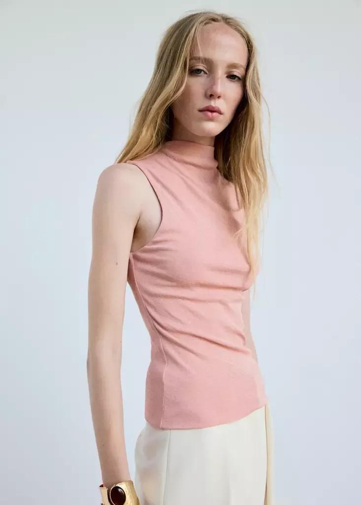 Pink Fitted Fine-Knit Top, , large image number 1
