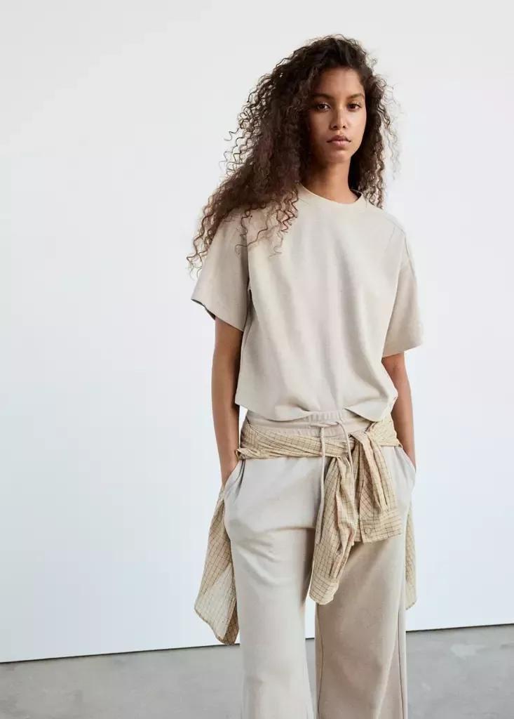 Beige Fine-Knit Straight-Fit Trousers, Light Beige, large image number 2