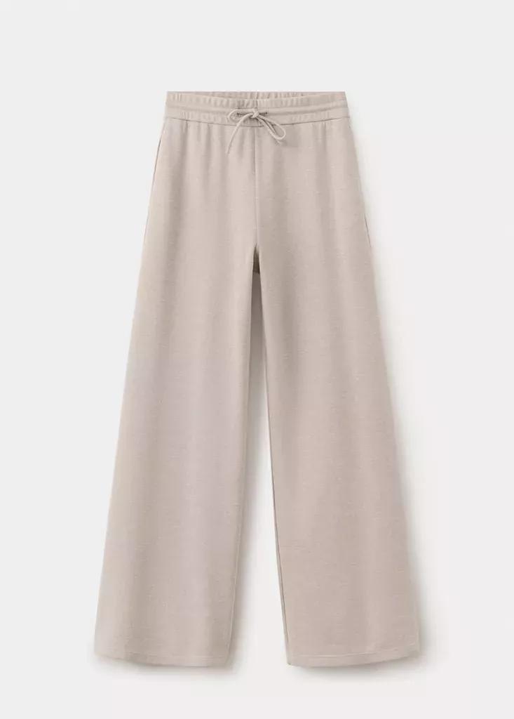 Beige Fine-Knit Straight-Fit Trousers, Light Beige, large image number 4