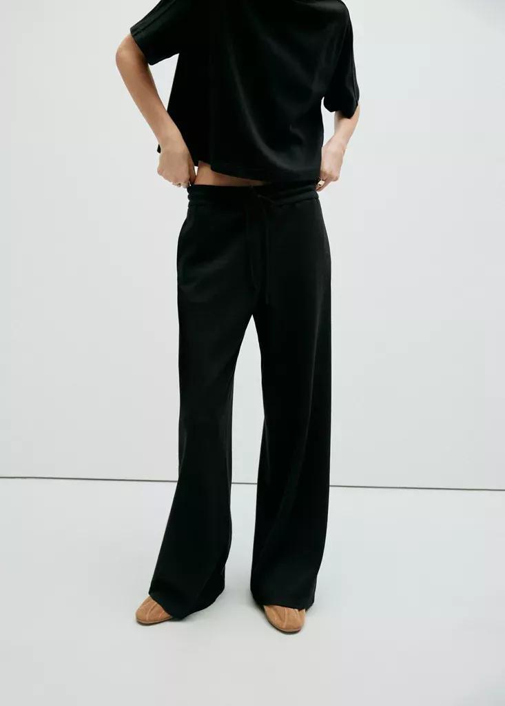 Black Fine-Knit Straight-Fit Trousers, Black, medium