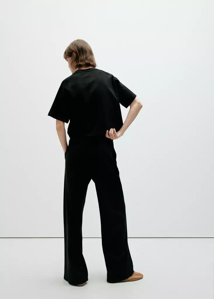 Black Fine-Knit Straight-Fit Trousers, Black, medium