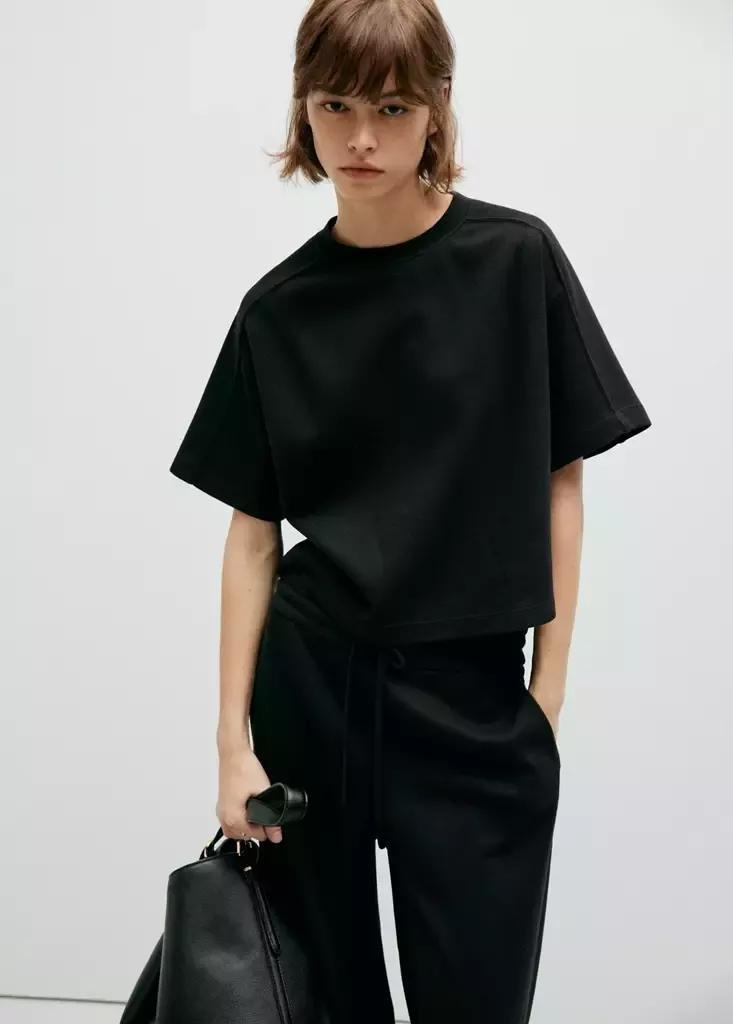 Black Fine-Knit Straight-Fit Trousers, Black, medium