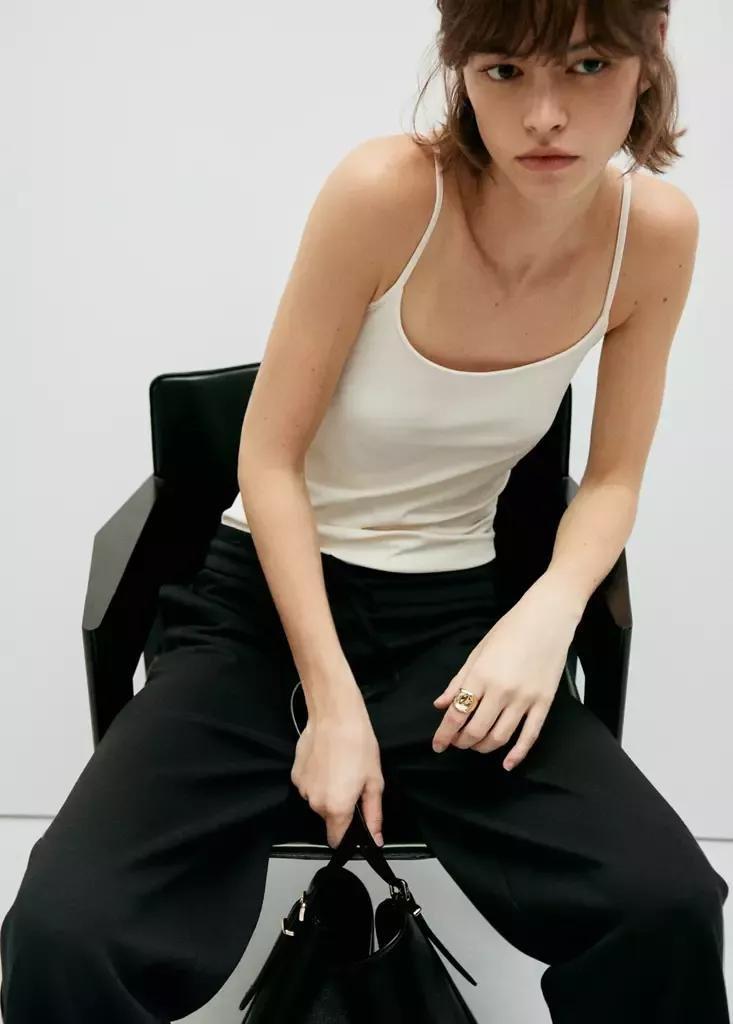 Black Fine-Knit Straight-Fit Trousers, Black, large image number 3