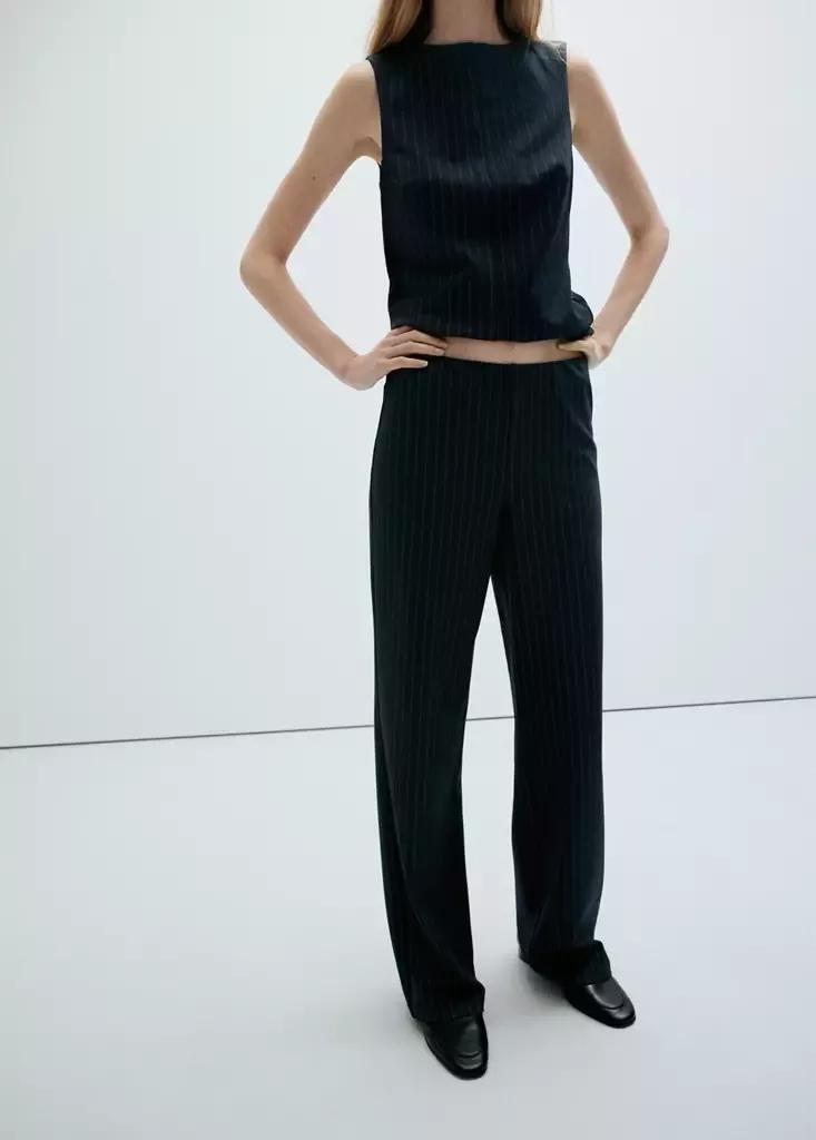 Navy Straight-Leg Trousers With Seam Detail, , large image number 1