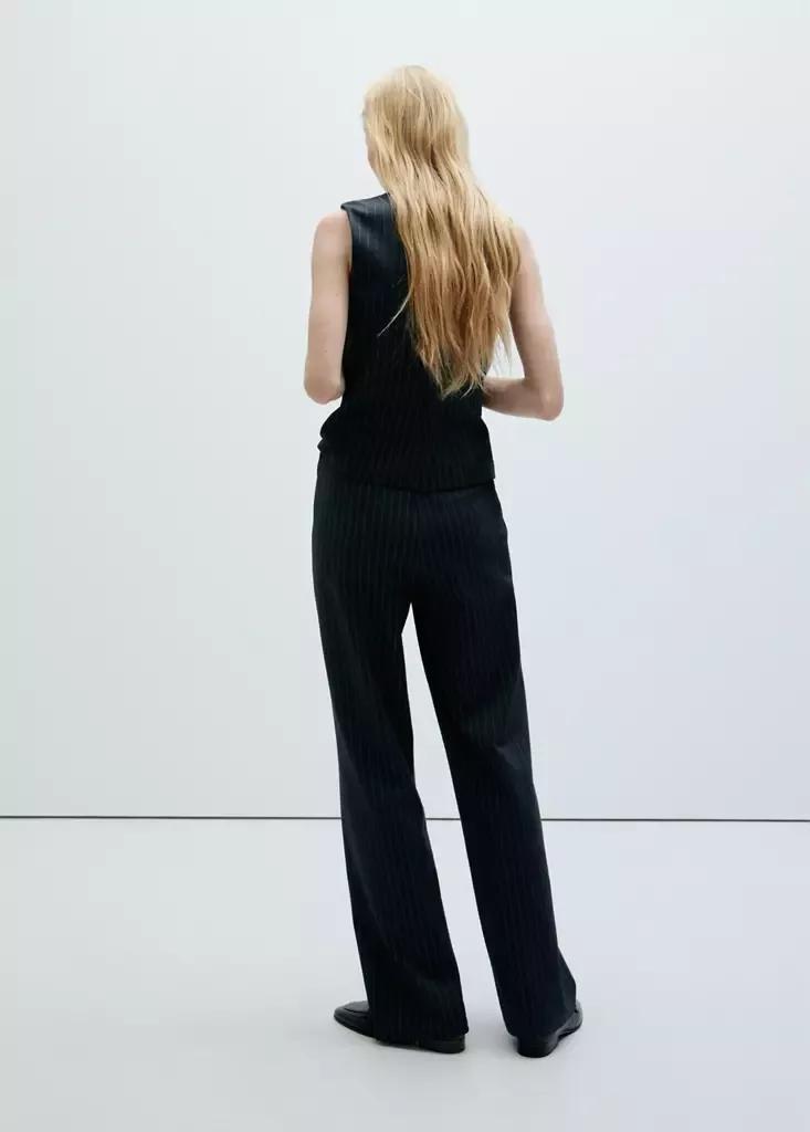 Navy Straight-Leg Trousers With Seam Detail, , large image number 2