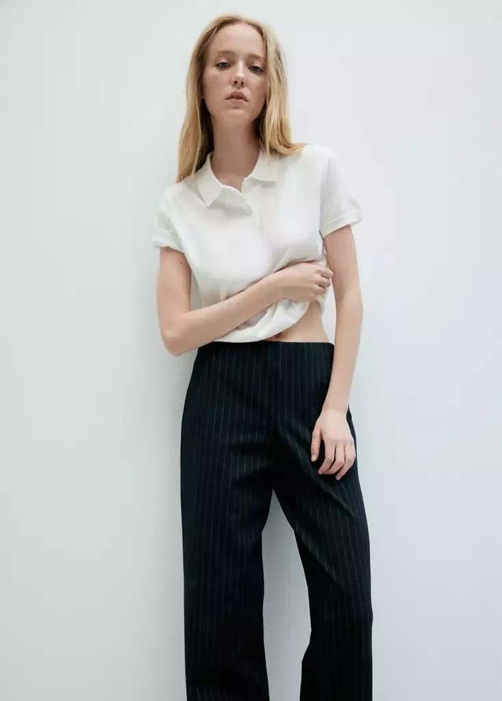 Navy Straight-Leg Trousers With Seam Detail, , large image number 3