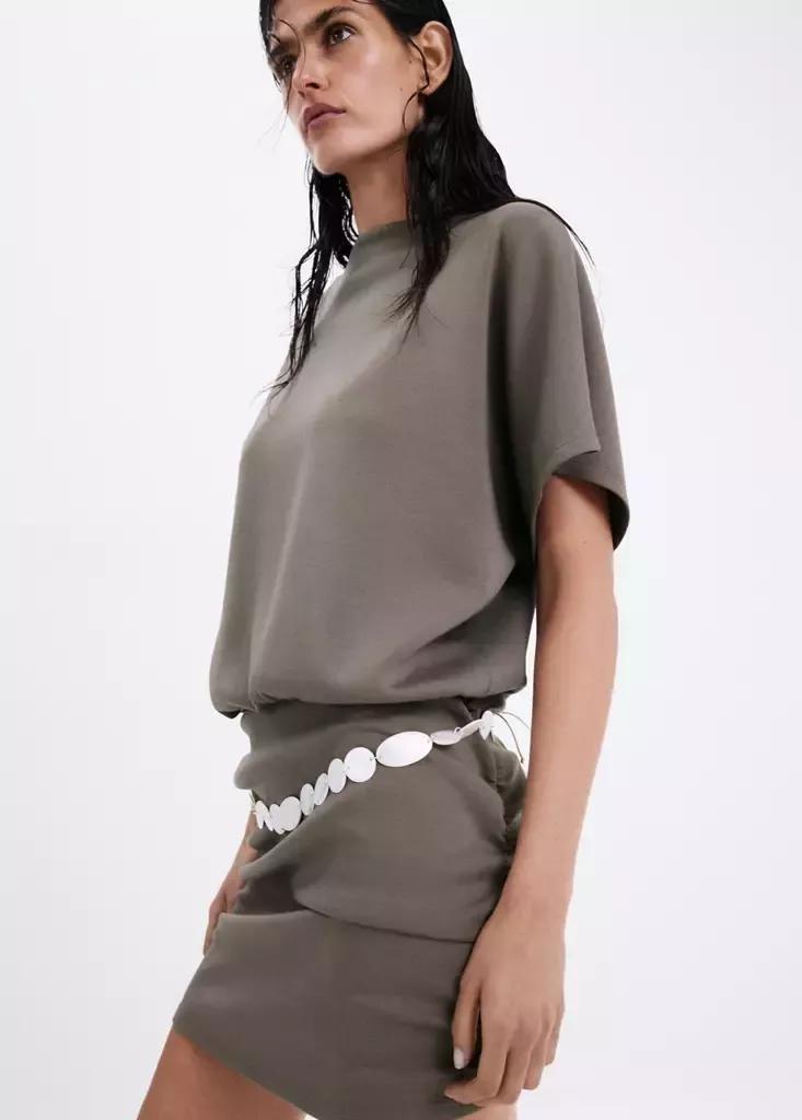 Brown Knitted Dress With Drape Detail, Brown, medium