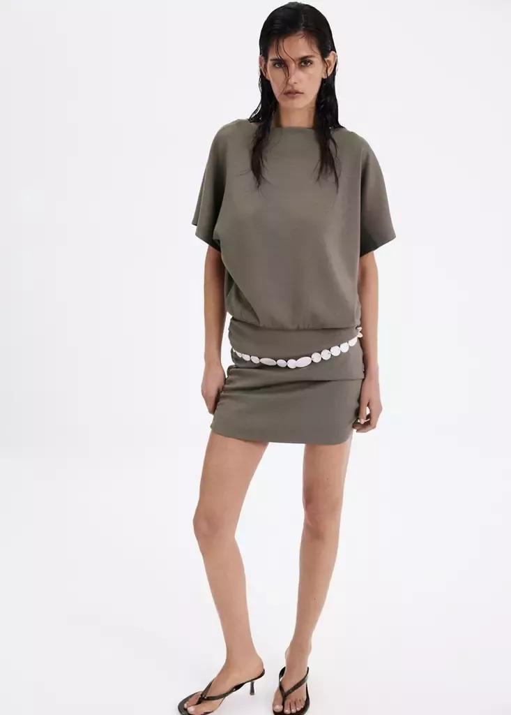 Brown Knitted Dress With Drape Detail, Brown, medium