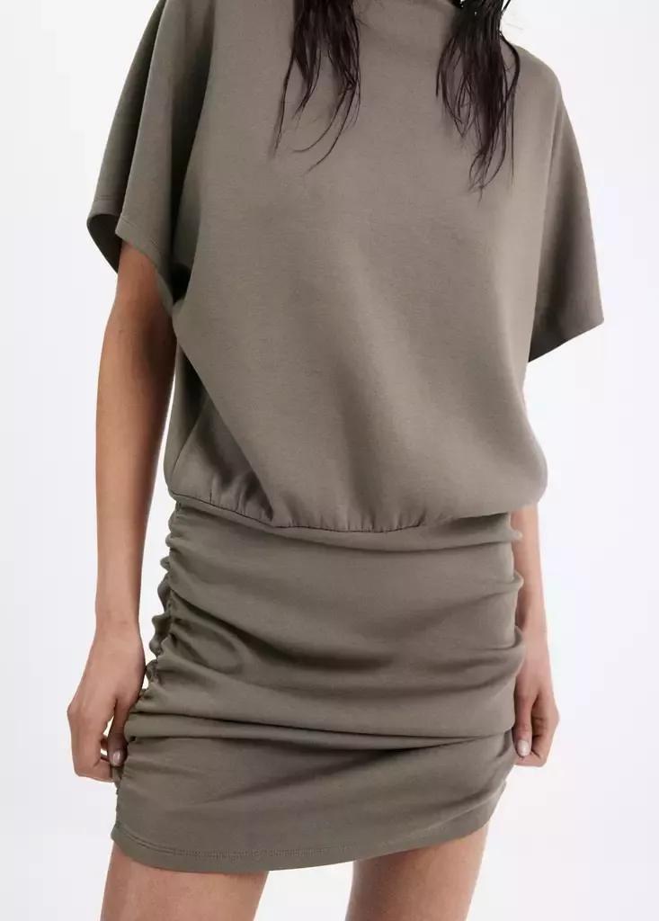 Brown Knitted Dress With Drape Detail, Brown, medium