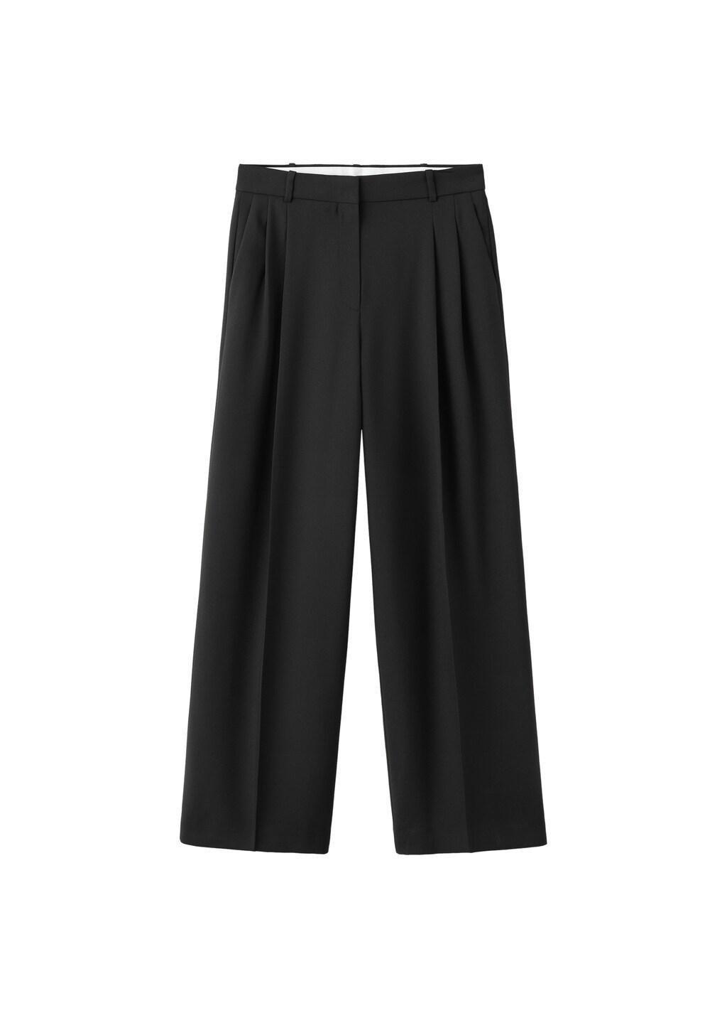 Black Straight-Fit Pleated Trousers, Black, large image number 4