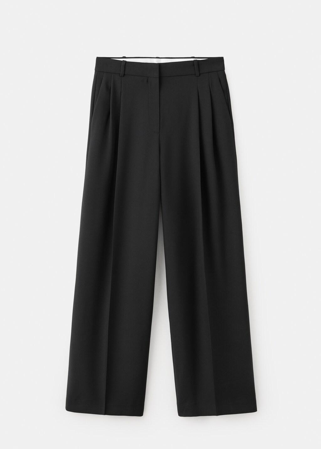 Black Straight-Fit Pleated Trousers, Black, large image number 5