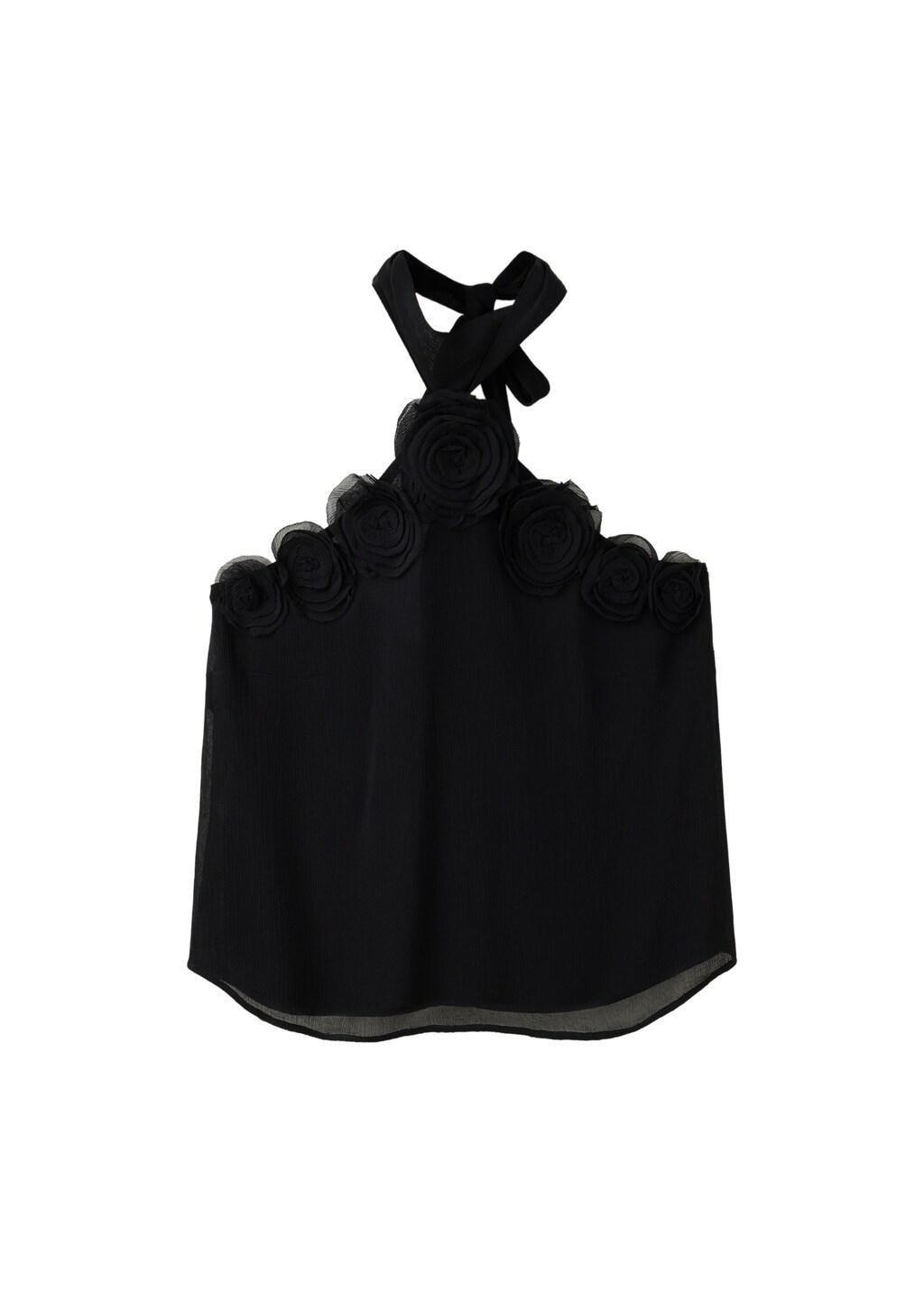 Black Halter Top With Flower Detail, Black, large image number 4