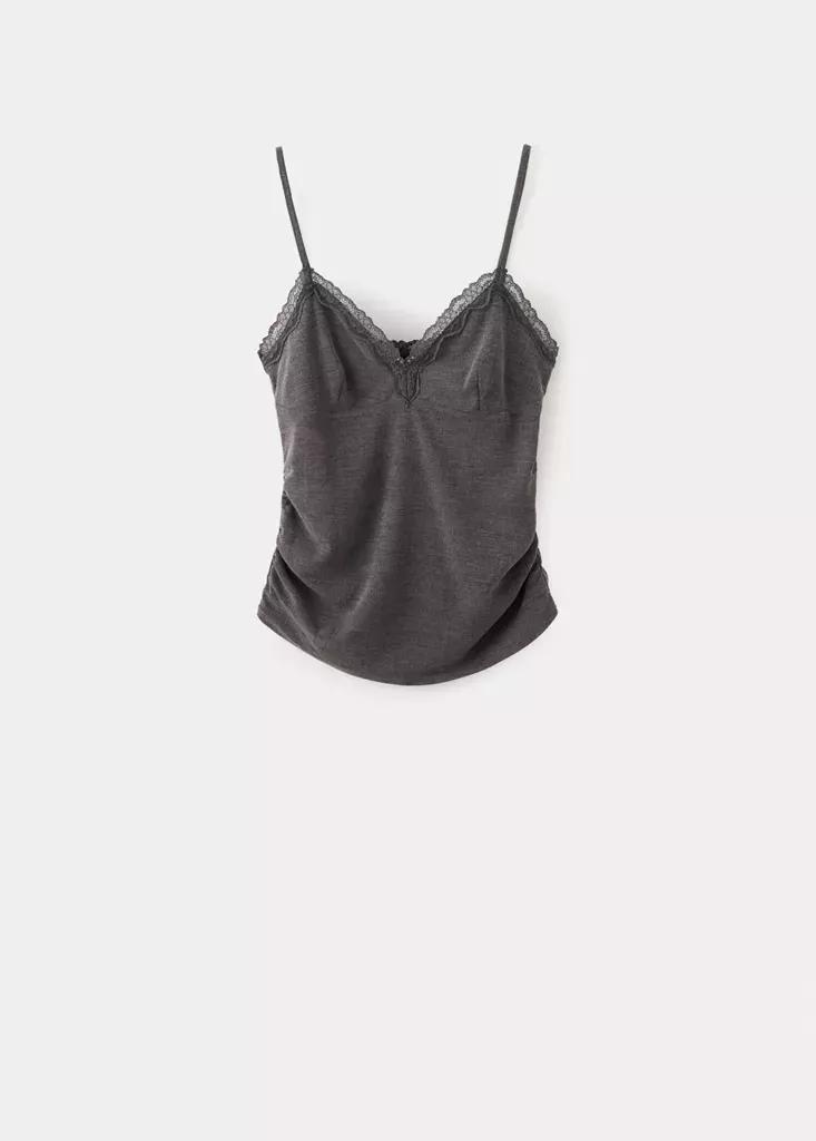Grey V-Neck Lace Top, Grey, large image number 4
