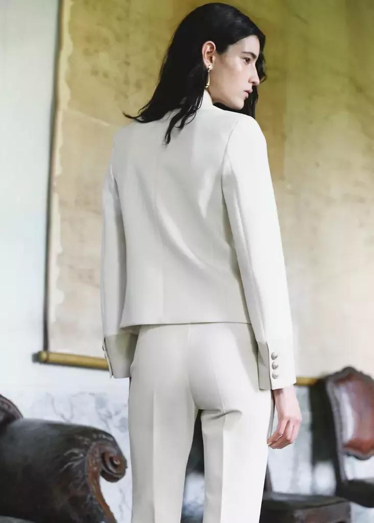 Natural White Jacket With Jewel-Button Strip Collar, Natural White, medium