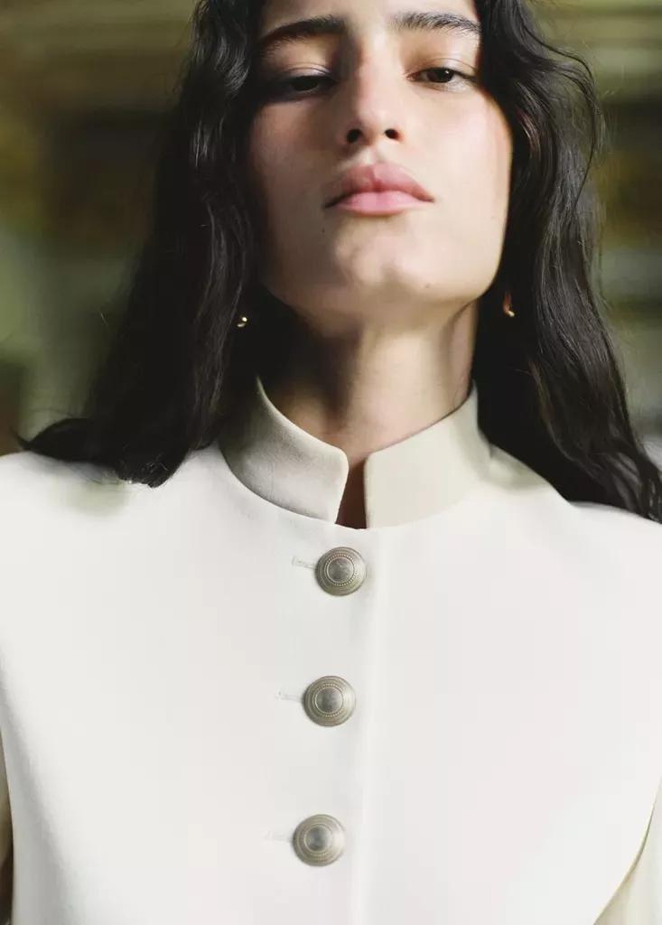 Natural White Jacket With Jewel-Button Strip Collar, Natural White, large image number 3