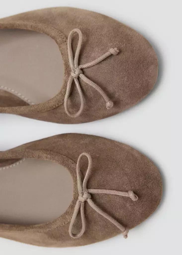 Brown Leather Ballet Flats With Bow, Light Pastel Brown, large image number 3