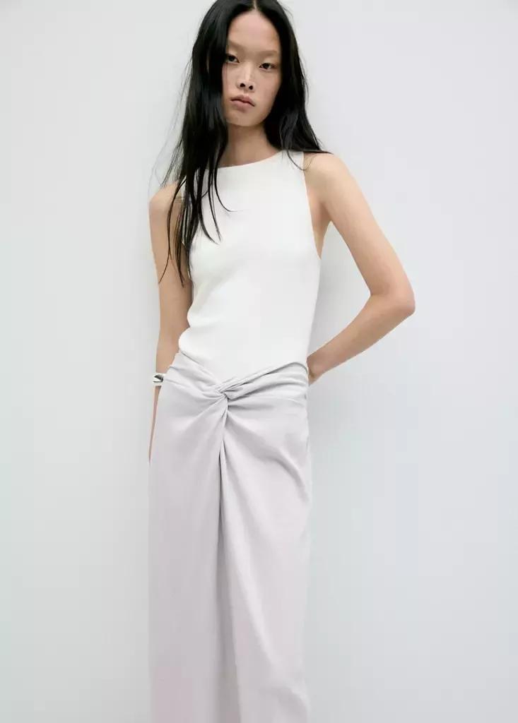 Grey Midi Skirt With Knot Detail, , large image number 3