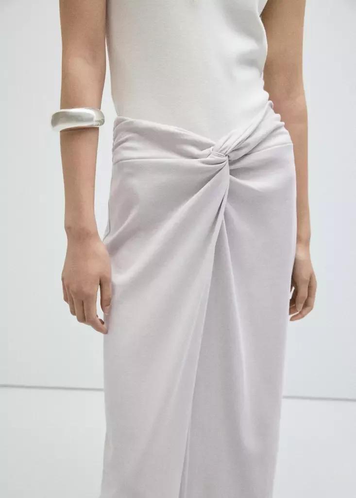 Grey Midi Skirt With Knot Detail, , large image number 4