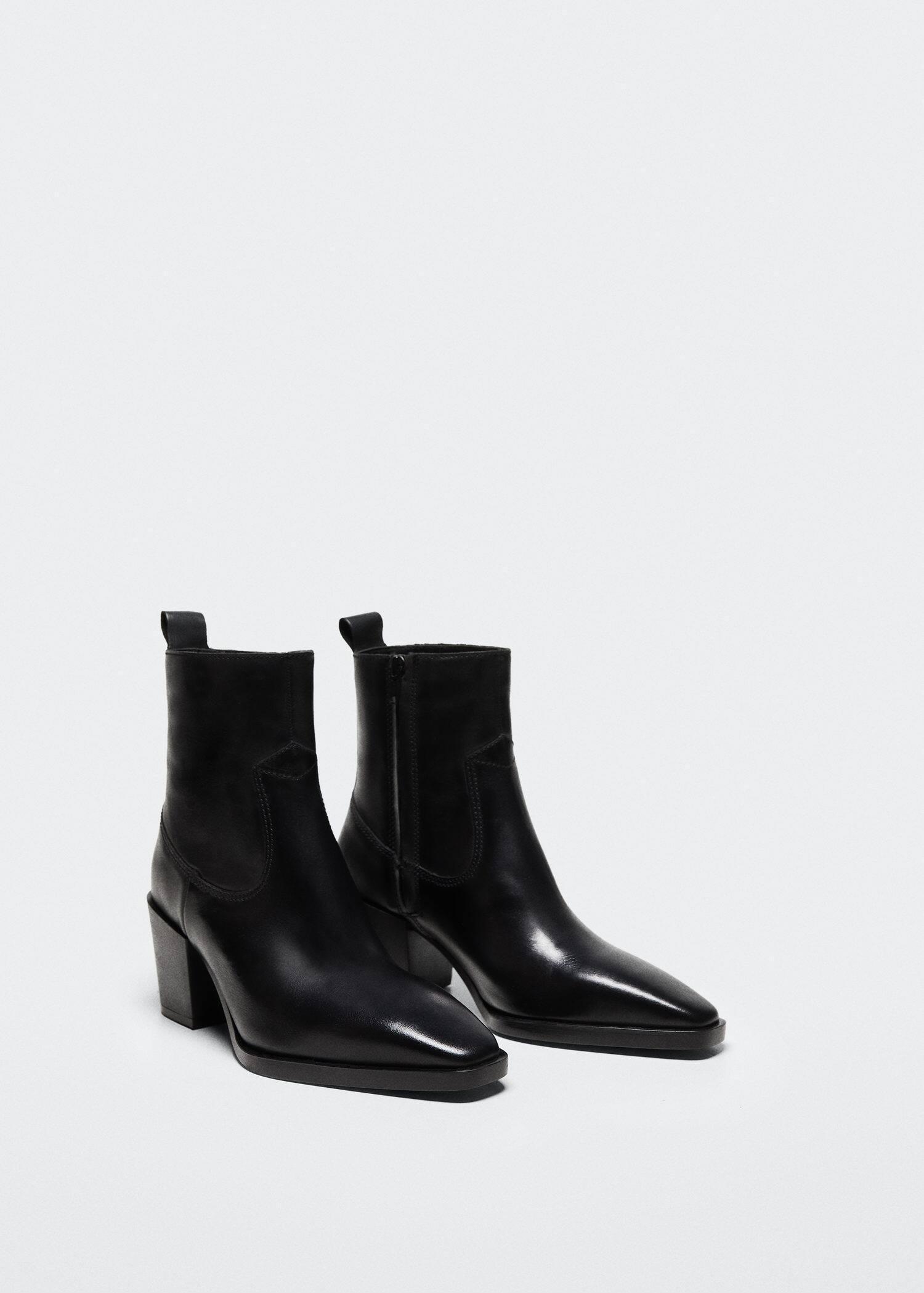 Black Heel Leather Ankle Boot, , large image number 1