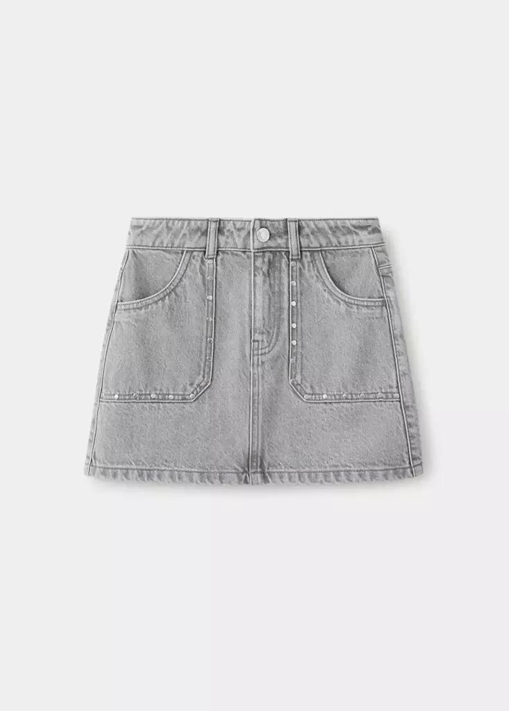 Grey Studded Denim Skirt, Kids Girls, Open Grey, medium