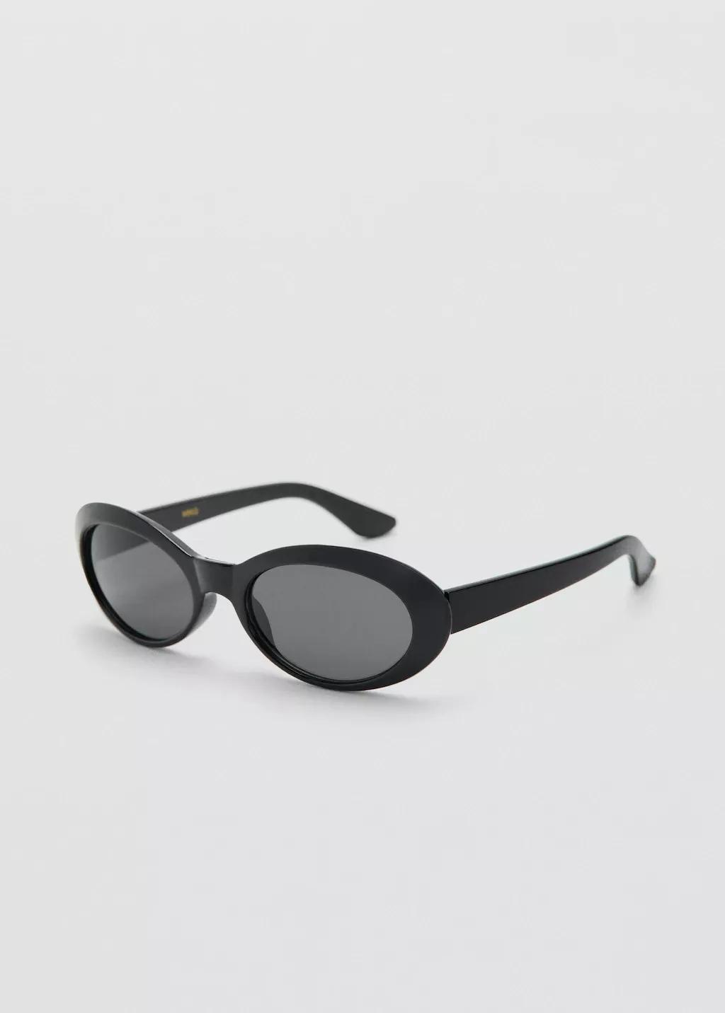 Black Oval-Frame Sunglasses, Black, large image number 0