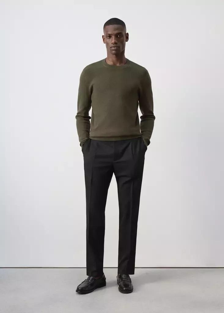 Green Fine-Knit Jersey In A Cotton Blend With Textured Structure, Dark Green, medium
