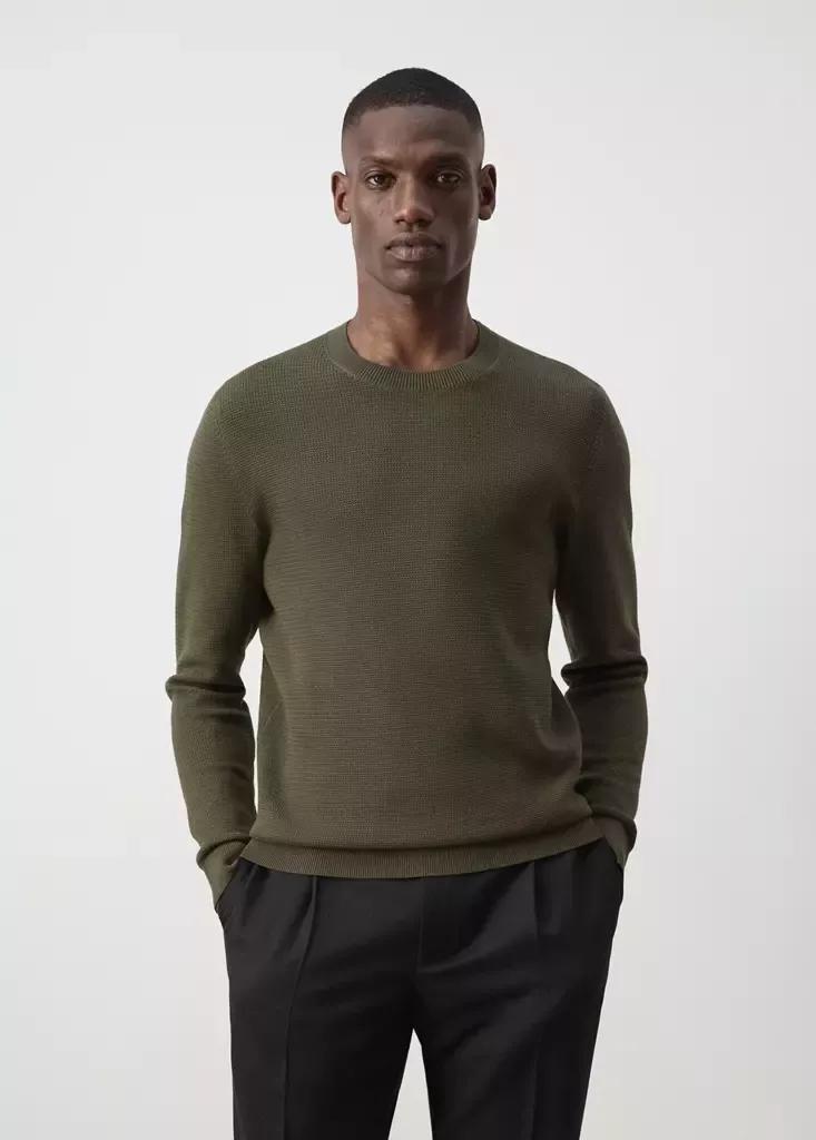 Green Fine-Knit Jersey In A Cotton Blend With Textured Structure, Dark Green, large image number 1