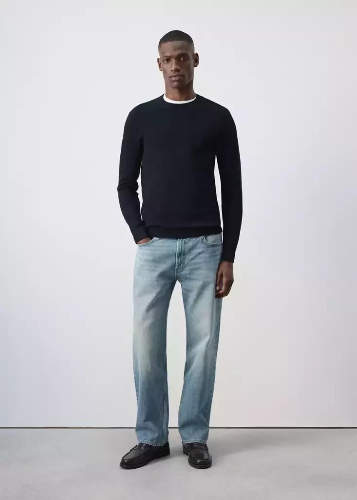 Navy Fine-Knit Jersey In A Cotton Blend With Textured Structure, Navy, medium