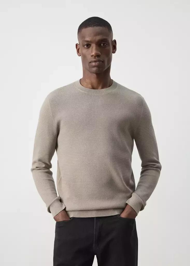 Grey Fine-Knit Jersey In A Cotton Blend With Textured Structure, Medium Grey, medium