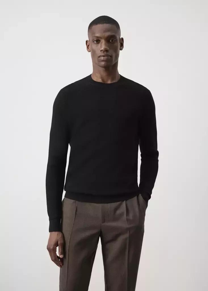 Black Fine-Knit Jersey In A Cotton Blend With Textured Structure, Black, large image number 1