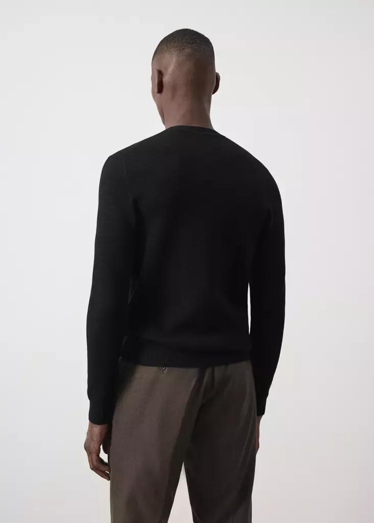 Black Fine-Knit Jersey In A Cotton Blend With Textured Structure, Black, medium