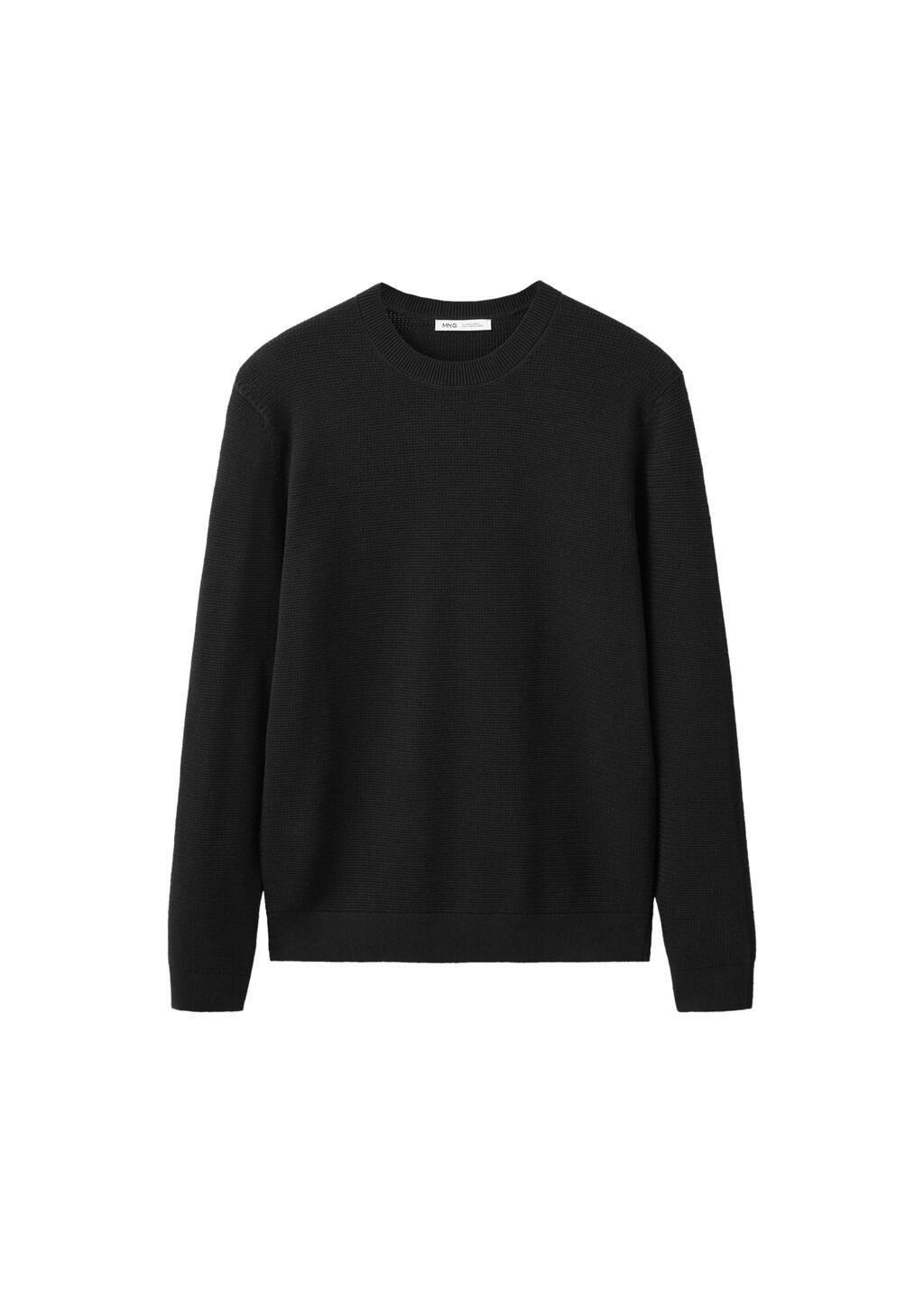 Black Fine-Knit Jersey In A Cotton Blend With Textured Structure, Black, large image number 4
