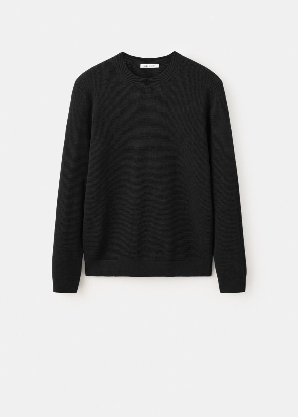 Black Fine-Knit Jersey In A Cotton Blend With Textured Structure, Black, large image number 5