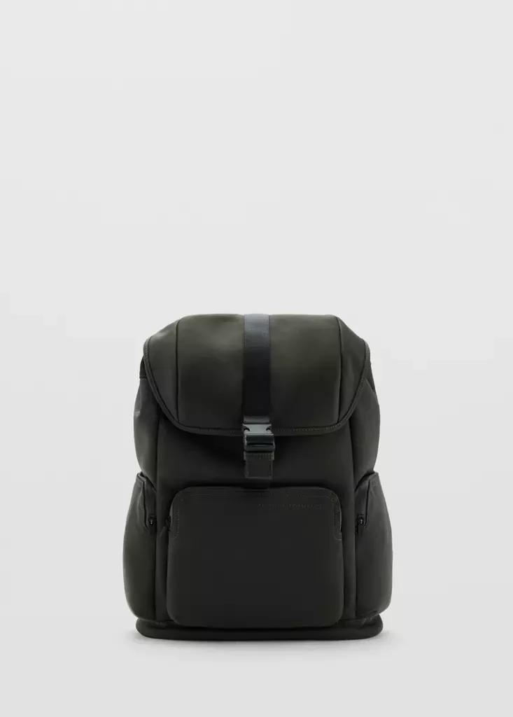 Khaki Rubberized Flap Backpack, Beige - Khaki, medium