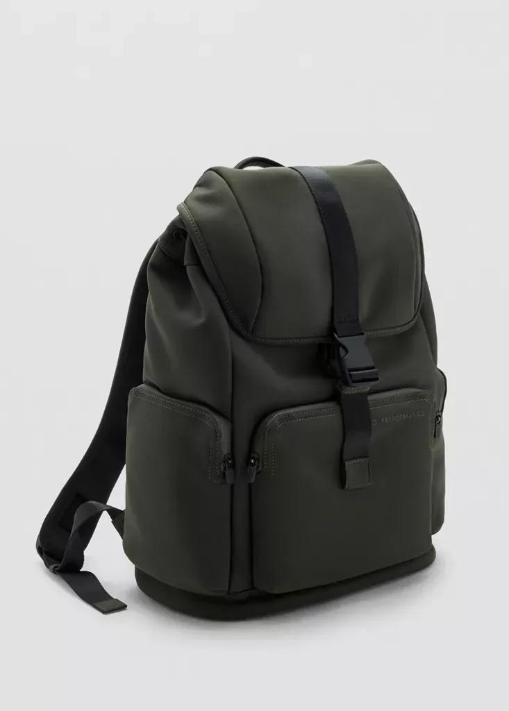 Khaki Rubberized Flap Backpack, Beige - Khaki, medium