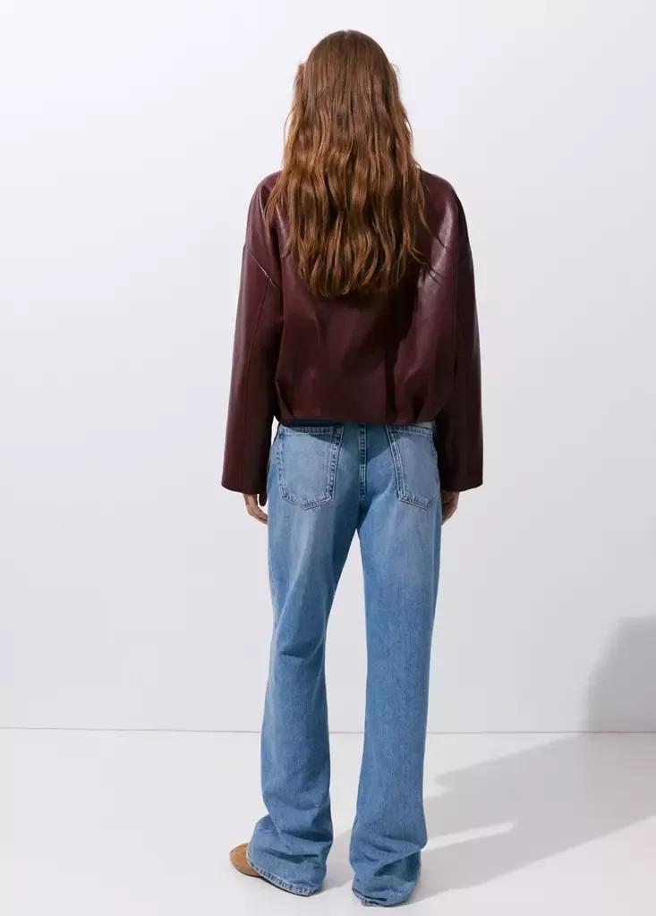 Red Faux Leather Funnel Neck Jacket, Dark Red, large image number 2