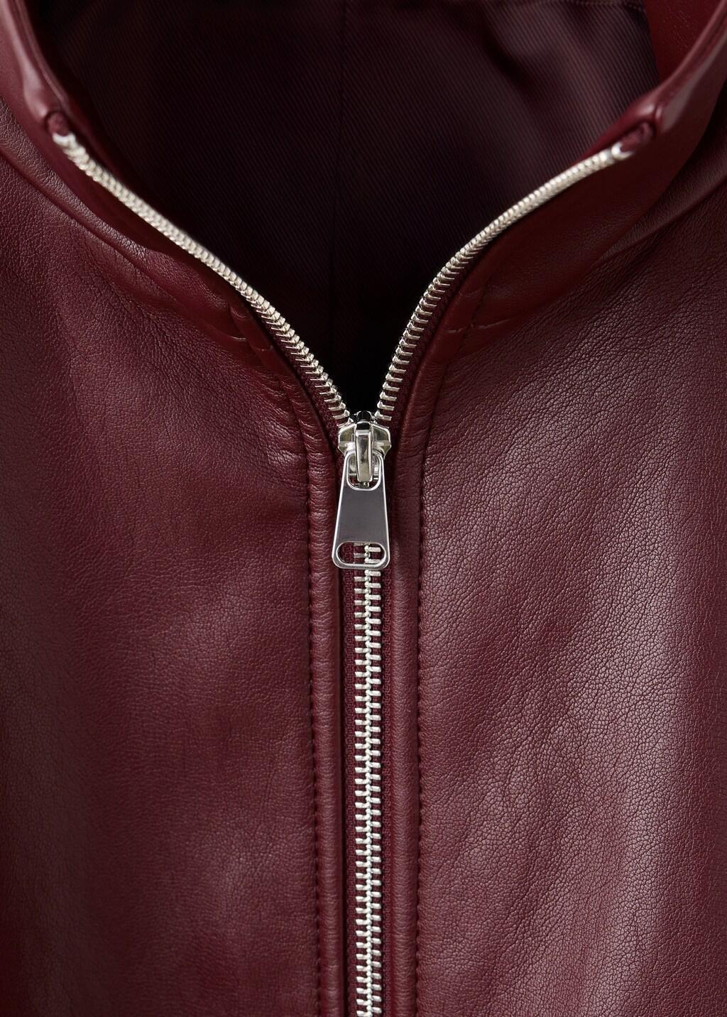 Red Faux Leather Funnel Neck Jacket, Dark Red, large image number 3