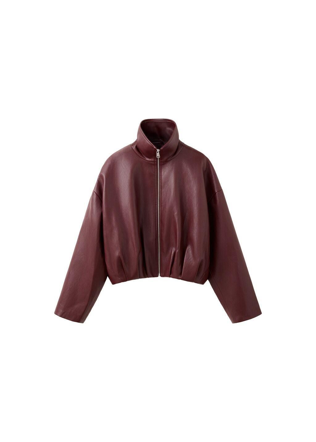Red Faux Leather Funnel Neck Jacket, Dark Red, large image number 4