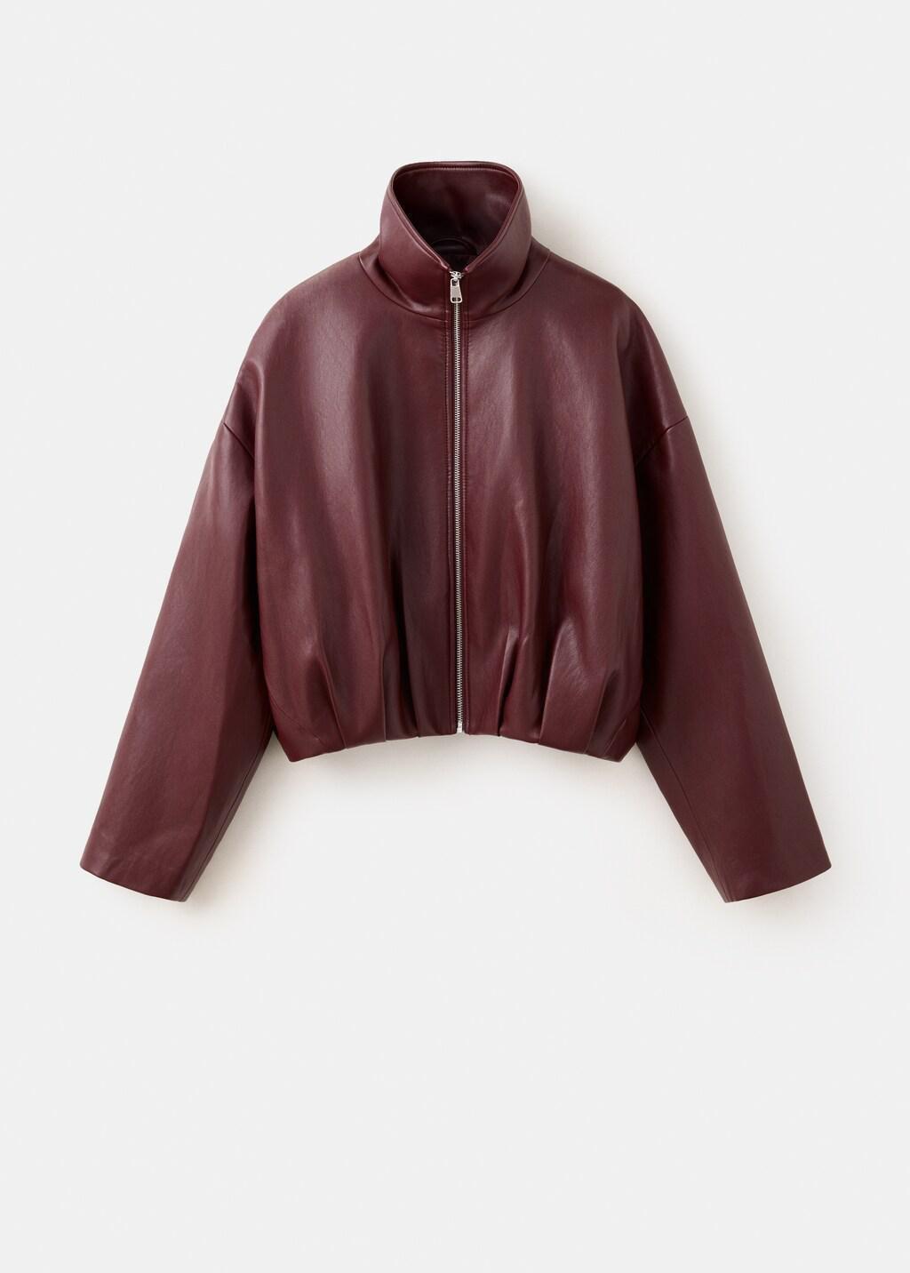 Red Faux Leather Funnel Neck Jacket, Dark Red, large image number 5