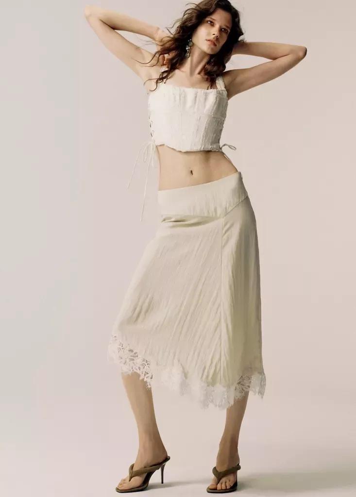 White Jacquard Corset Top, , medium