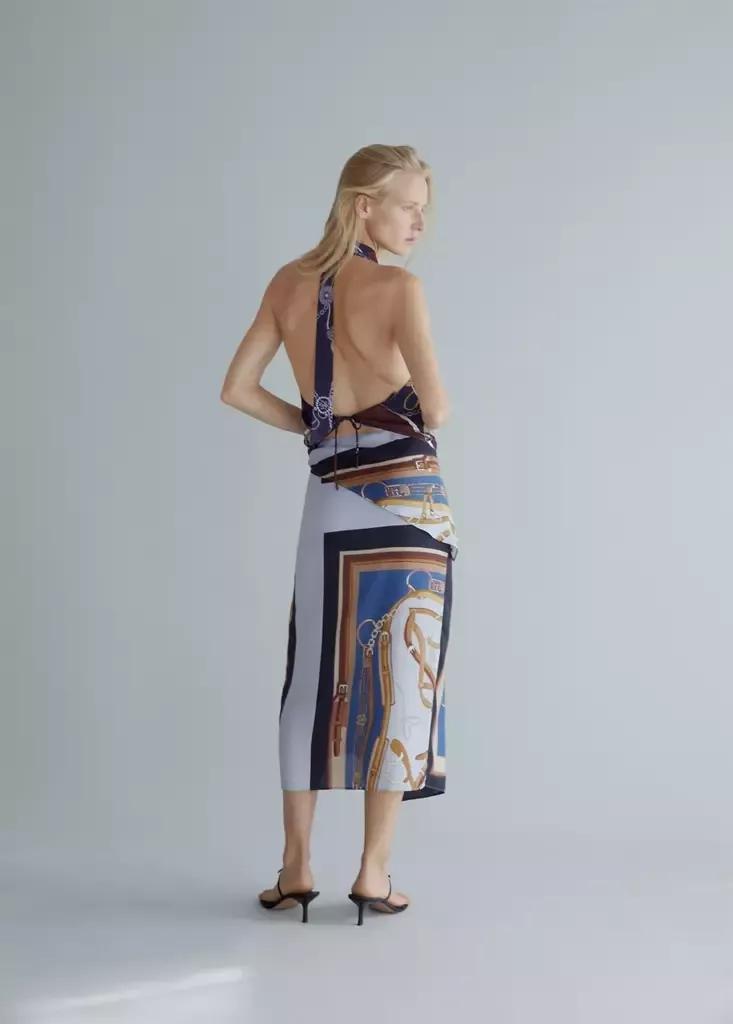 Blue Printed Skirt With Knot Detail, , medium