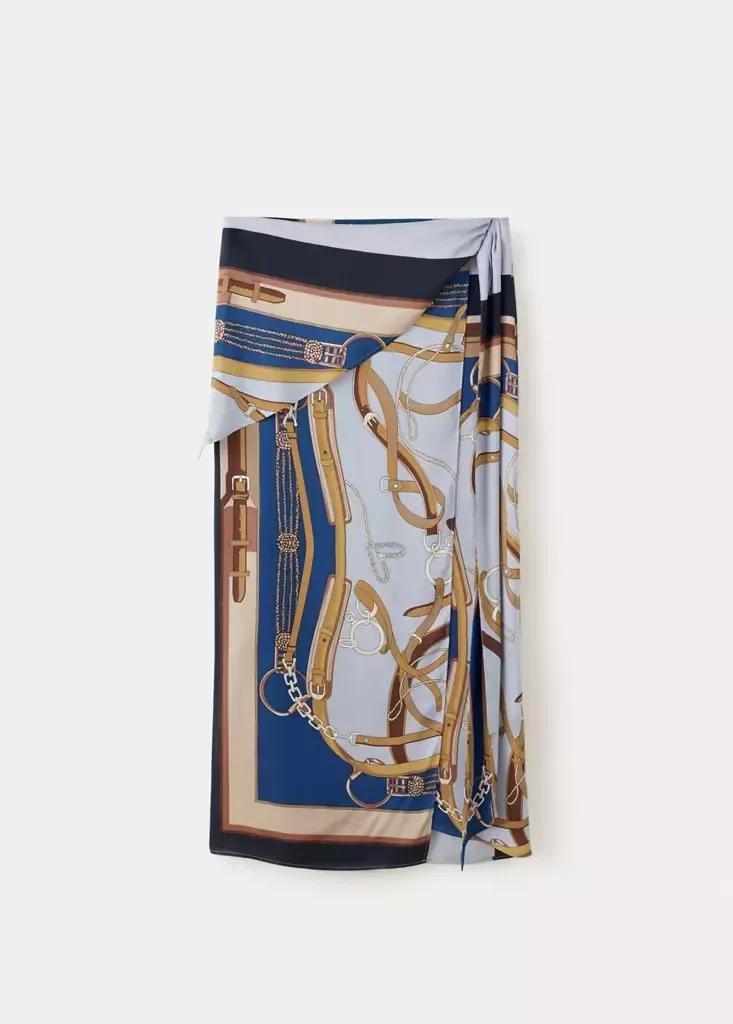 Blue Printed Skirt With Knot Detail, , large image number 3