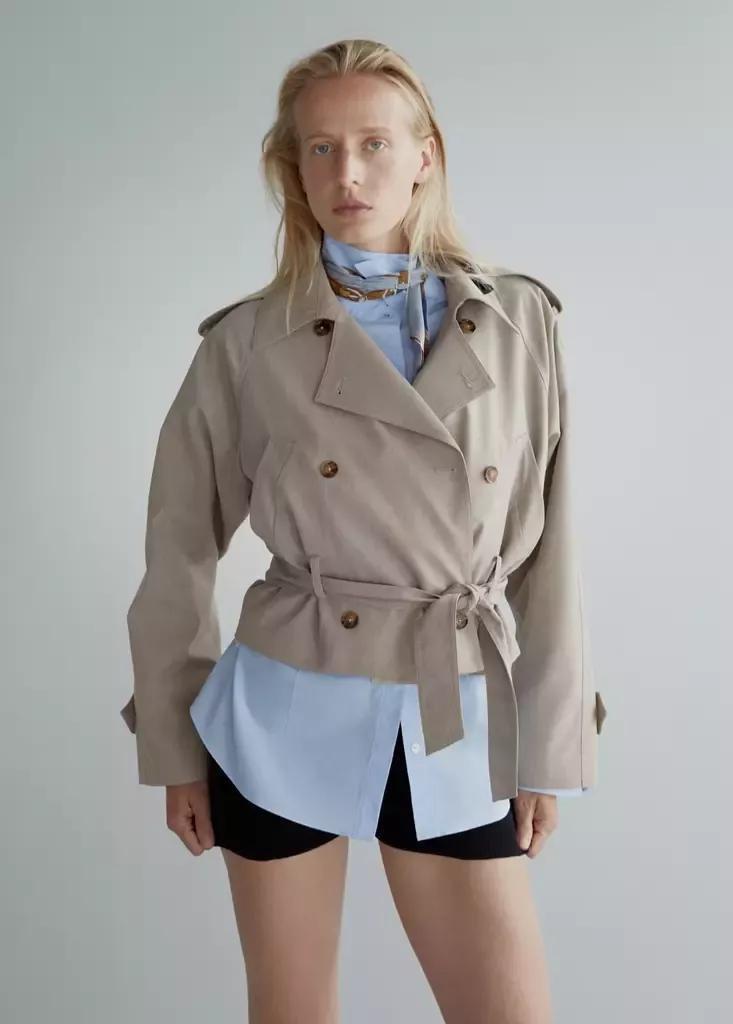 Beige Short Trench Coat With Belt, , medium