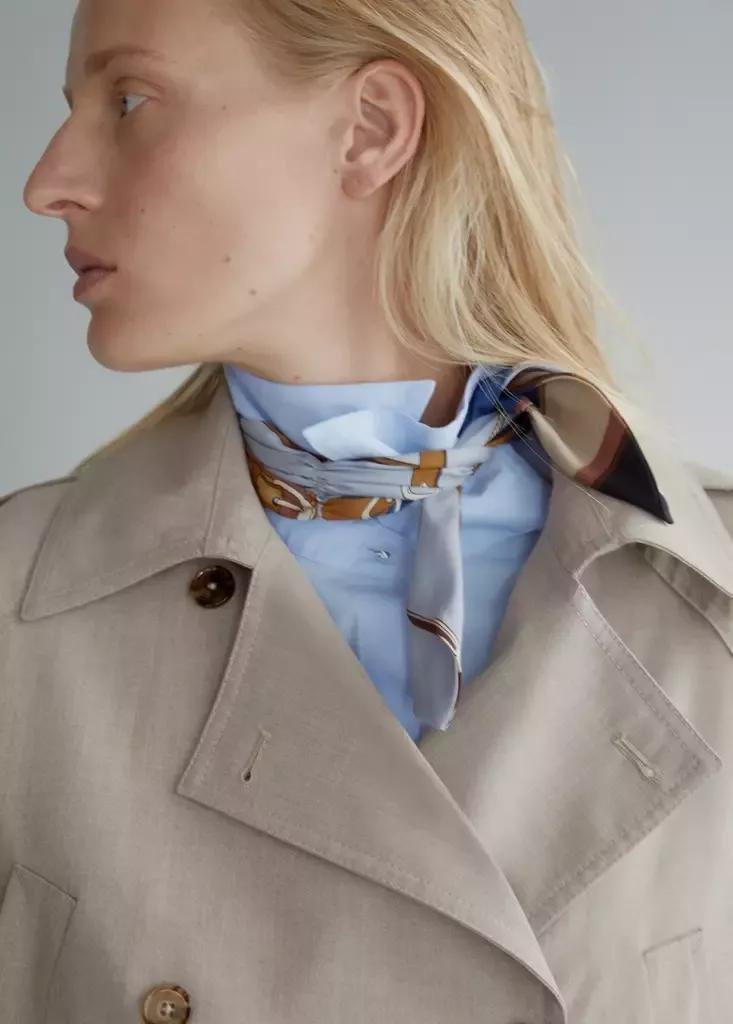 Beige Short Trench Coat With Belt, , large image number 3