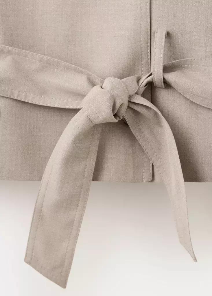 Beige Short Trench Coat With Belt, , large image number 7