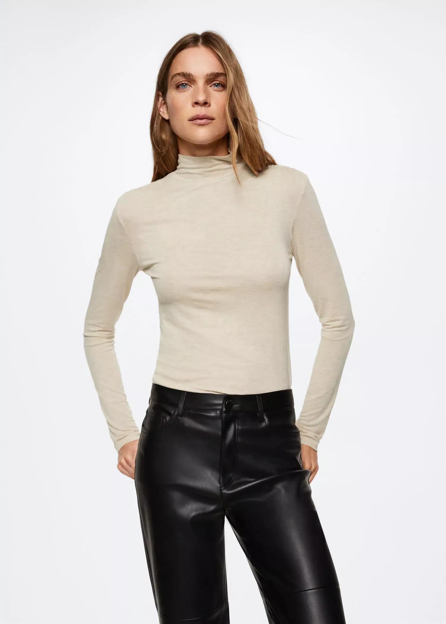 Brown Turtleneck Long-Sleeved T-Shirt, , large image number 0